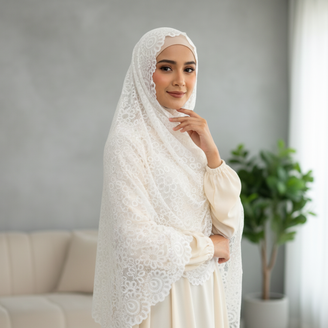 حجاب دانتيل بإضاءة القمر