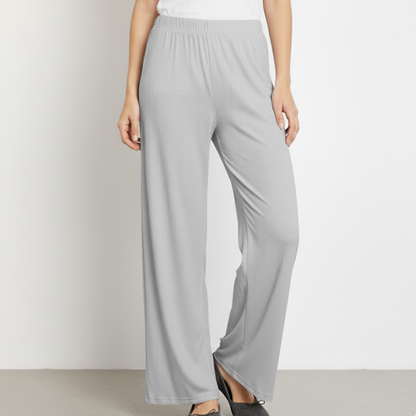 Light gray wide-leg pants worn by a person on a plain background